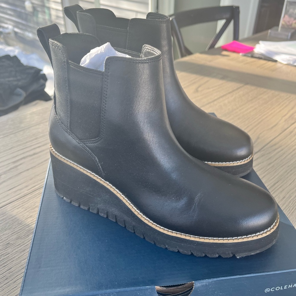 Cole Haan ZG City Black Leather Wedge Boot - Women’s - 7.5
